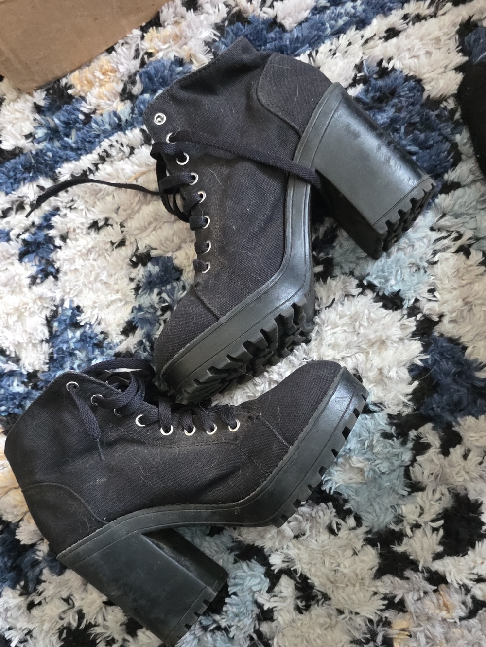 Divided Black Chunky Lace-Up Platform Ankle Boots